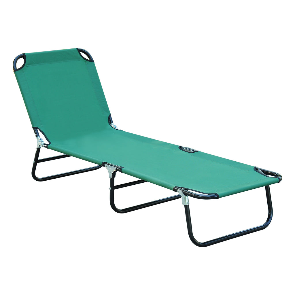 Folding Garden Lounger with 4-Position Reclining Backrest, 188x56x28cm, Green