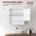 kleankin Wall-Mounted Bathroom Cabinet with 2 Mirrored Doors and Open Shelf, 56x13x58 cm, White
