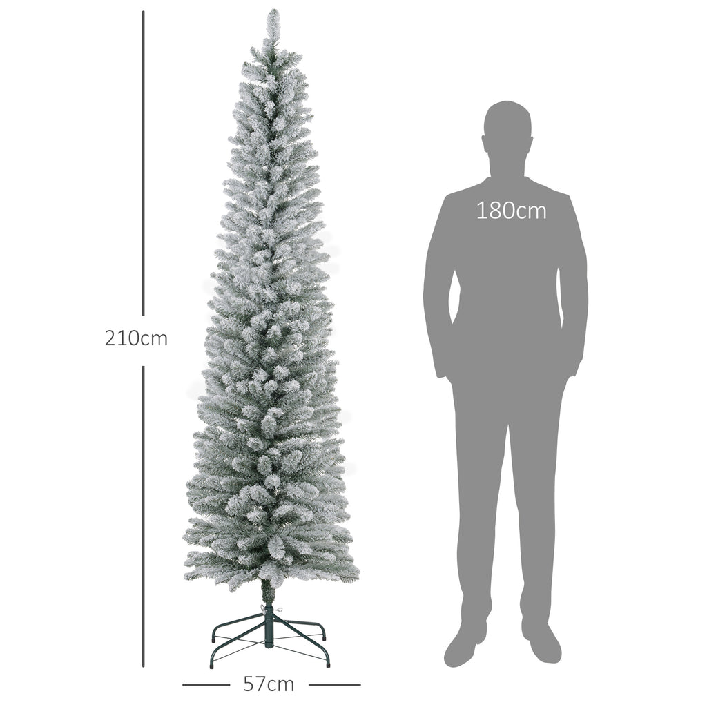 Snow-Covered Christmas Tree with 405 Branches and White LED Lights in Plastic and Metal, Ø57x210 cm, Green