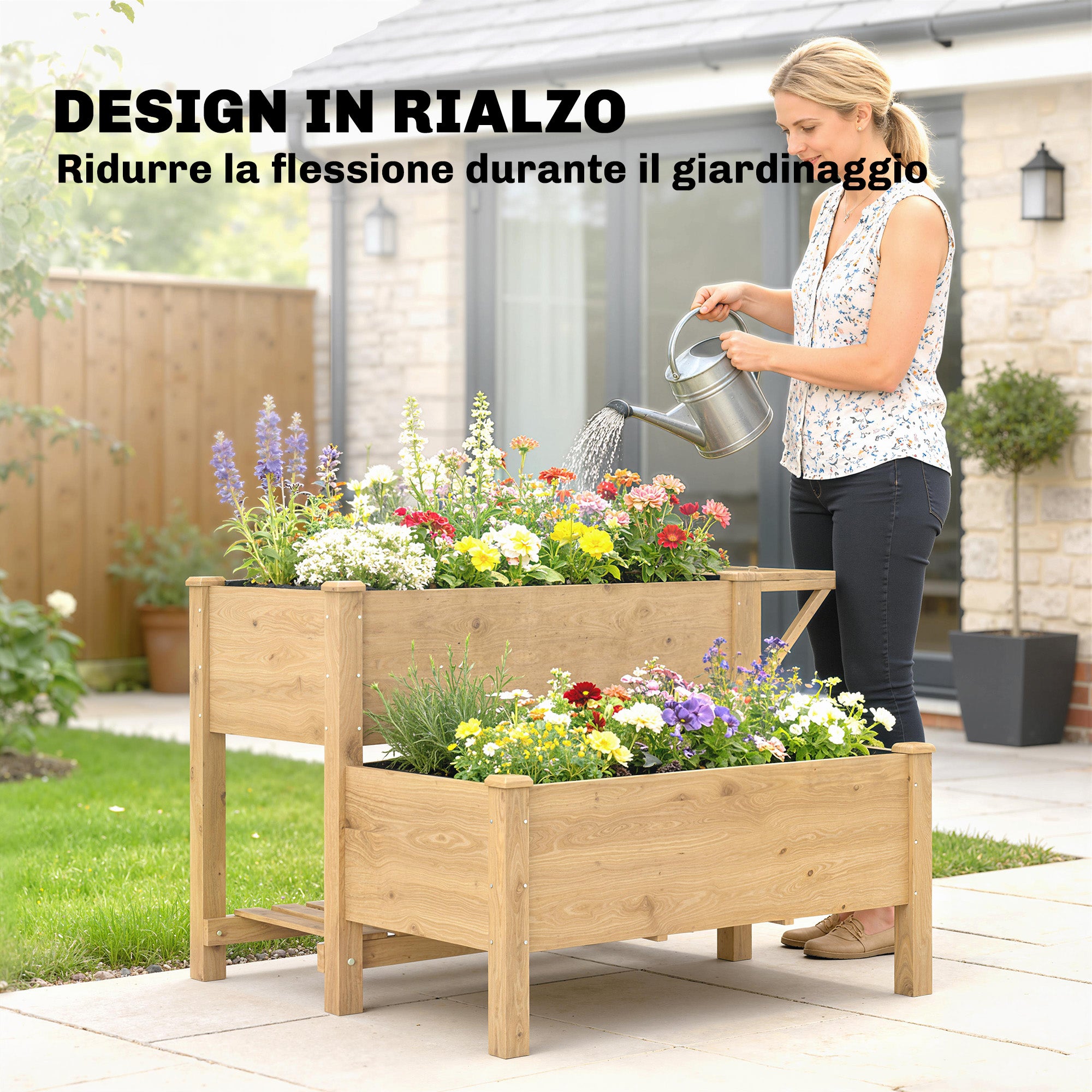 Outsunny 2-Tier Raised Garden Bed with Wooden Shelves, 119.5x102x76.5cm, Brown