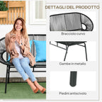 Outsunny 2-Seater Garden Sofa in PE Rattan and Steel with Cushions and Armrests, 132x72x83 cm, Black