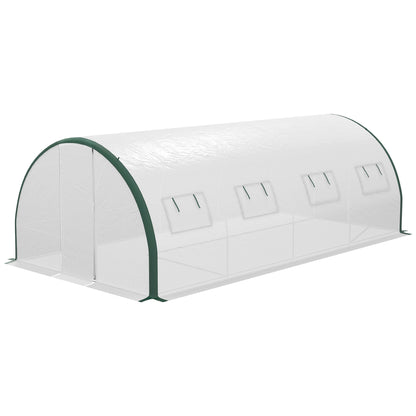 Outsunny Tunnel Greenhouse 6x3 m with 2 Entrances and 8 Windows, in PE, Polyester and Galvanized Steel, White and Green - Borgè