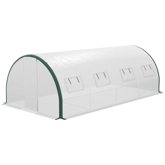 Outsunny Tunnel Greenhouse 6x3 m with 2 Entrances and 8 Windows, in PE, Polyester and Galvanized Steel, White and Green - Borgè