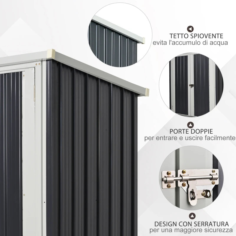 Steel Sheet Garden Shed with Double Door, 147x86x134cm, Black and White - Borge' Group Limited