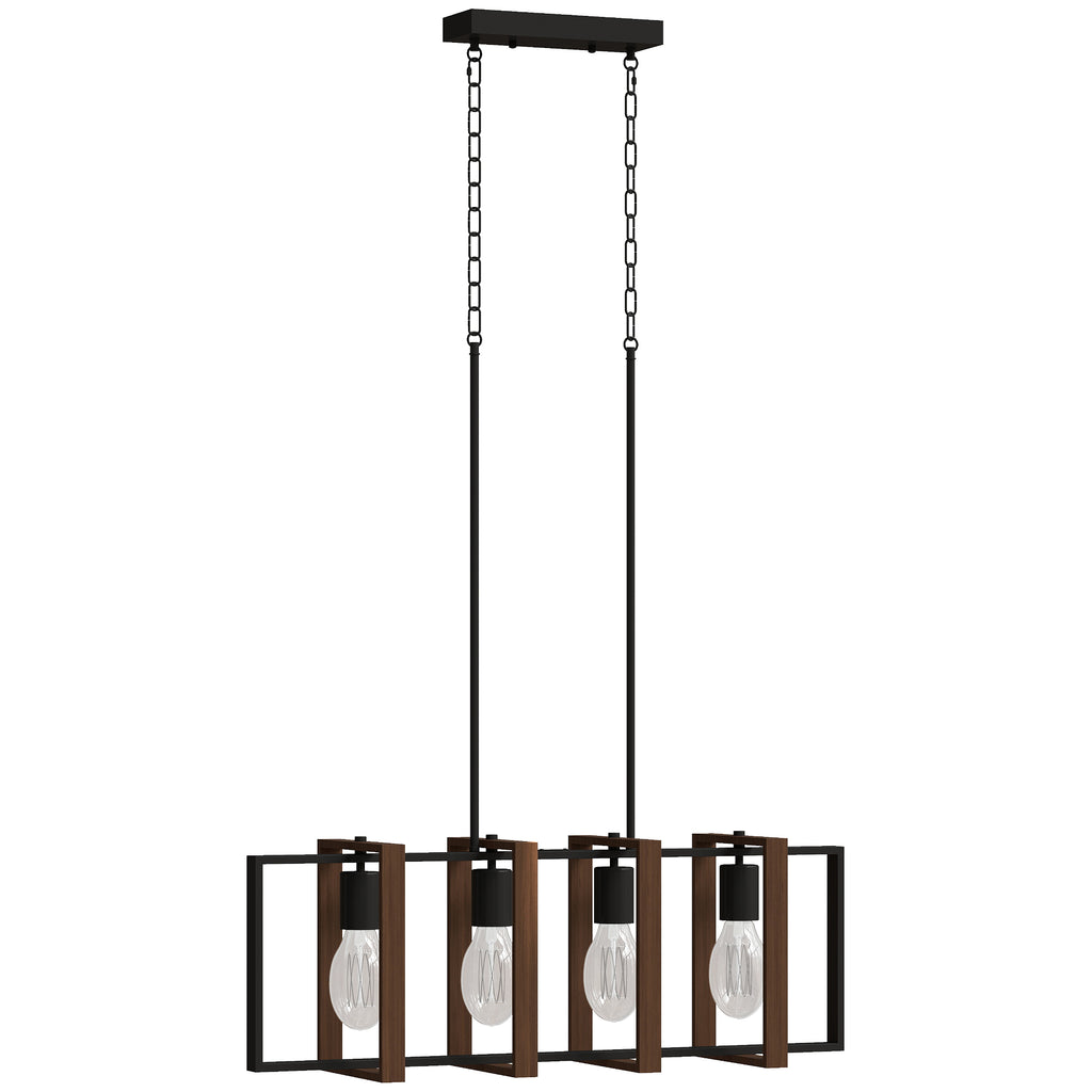 HOMCOM Rustic Pendant Light with 4 Rotatable Frames and Adjustable Chain, 80x21x90-130 cm, Black and Brown