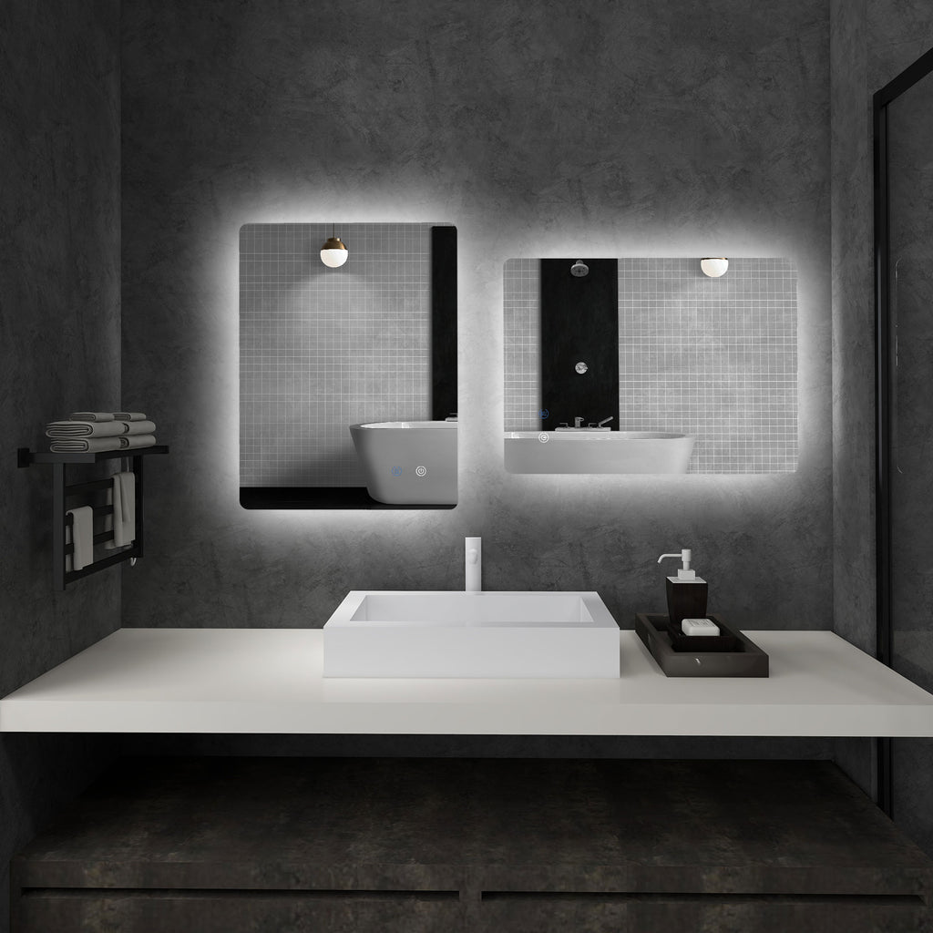 Bathroom Mirror with Adjustable LED Lights, Touch Switches and Anti-Fog Function, 70x50 cm