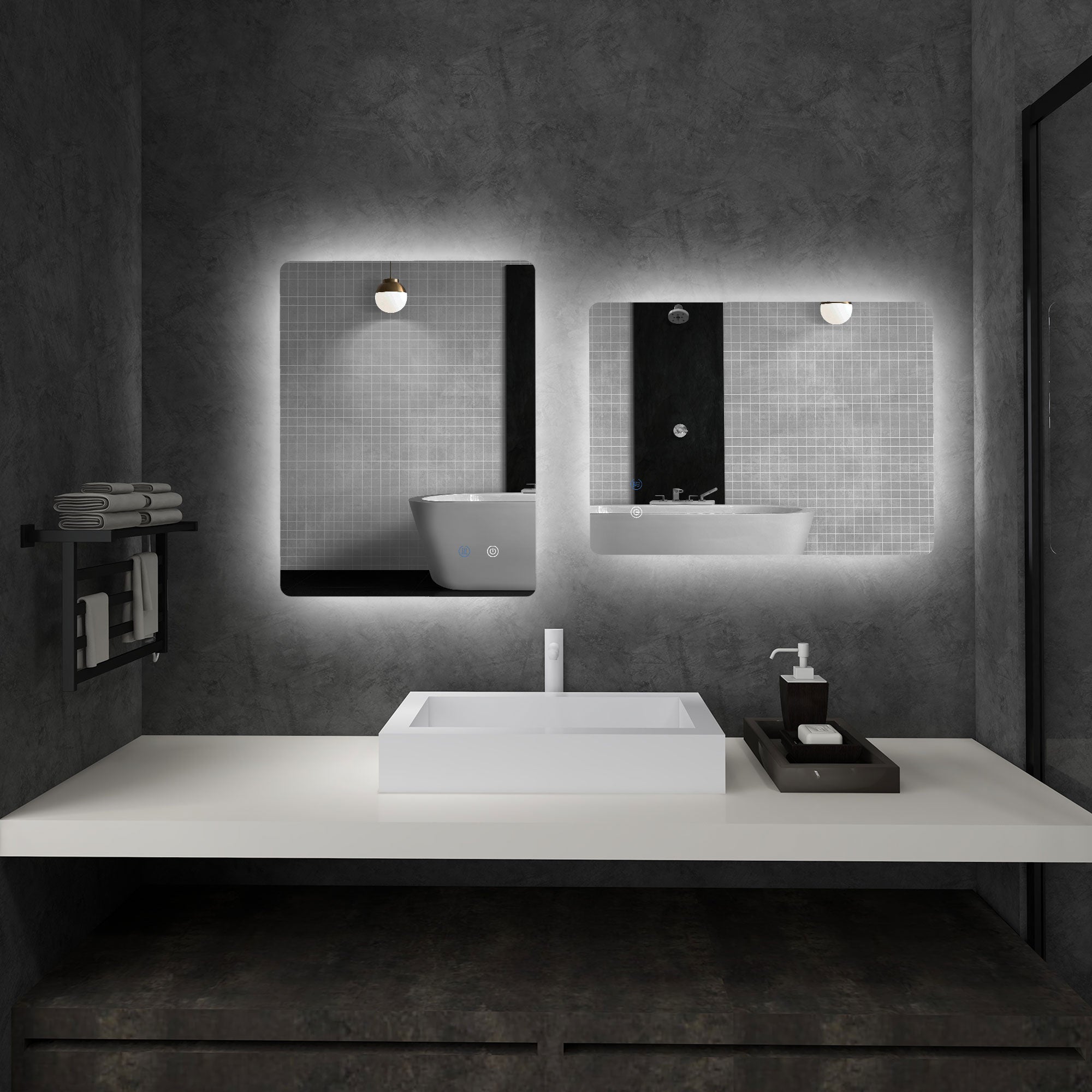 Bathroom Mirror with Adjustable LED Lights, Touch Switches and Anti-Fog Function, 70x50 cm