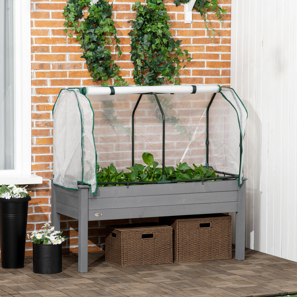 Outsunny Vegetable Garden Bed with Greenhouse, Outdoor Plant Holder in Wood and PE, 121x55x117 cm, Dark Grey