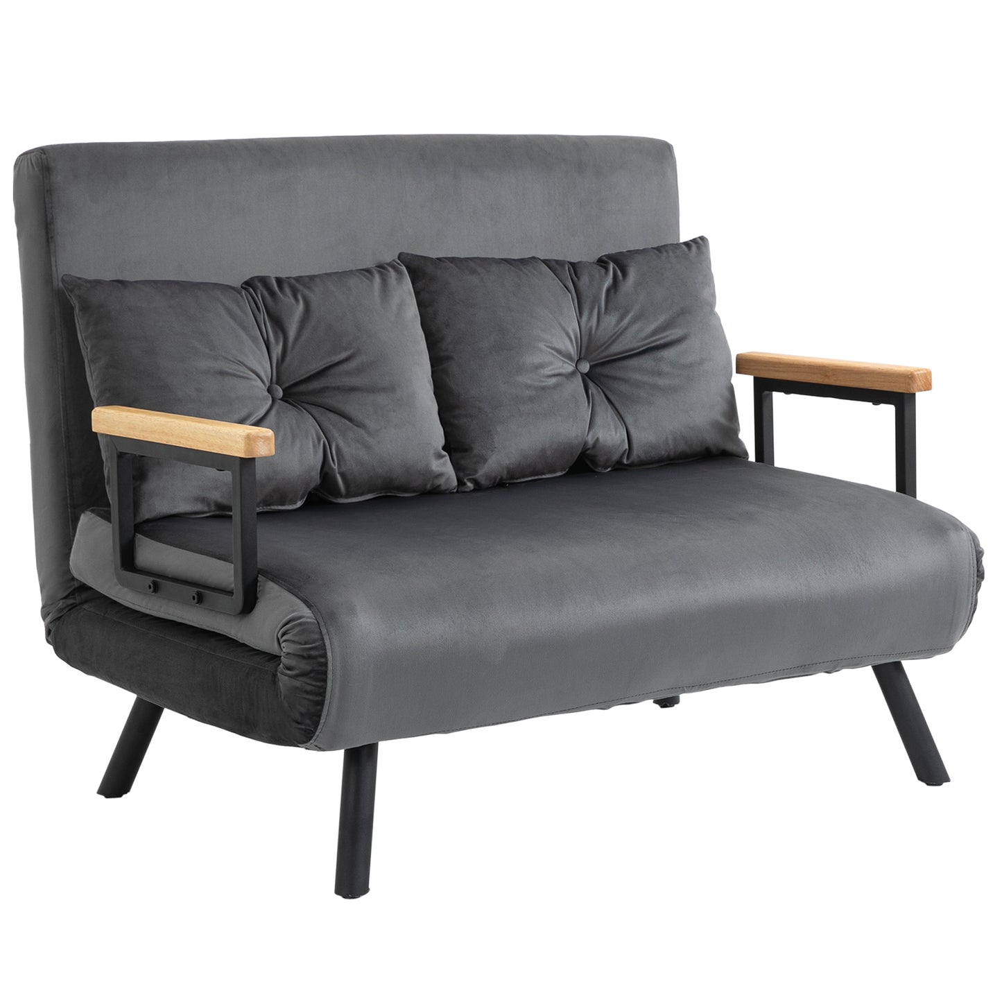 Velvet Fabric Sofa 3 in 1 Bed with Adjustable Backrest and 2 Cushions, 102x73x81 cm, Dark Grey