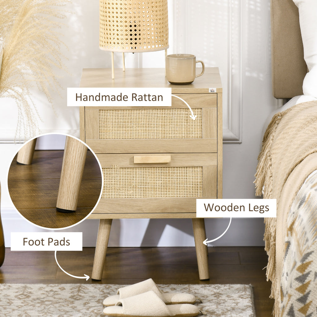 Homcom Set 2 Bedroom Bedroom Boho style with 2 drawers, 40x40x56cm, natural wood - Borgè