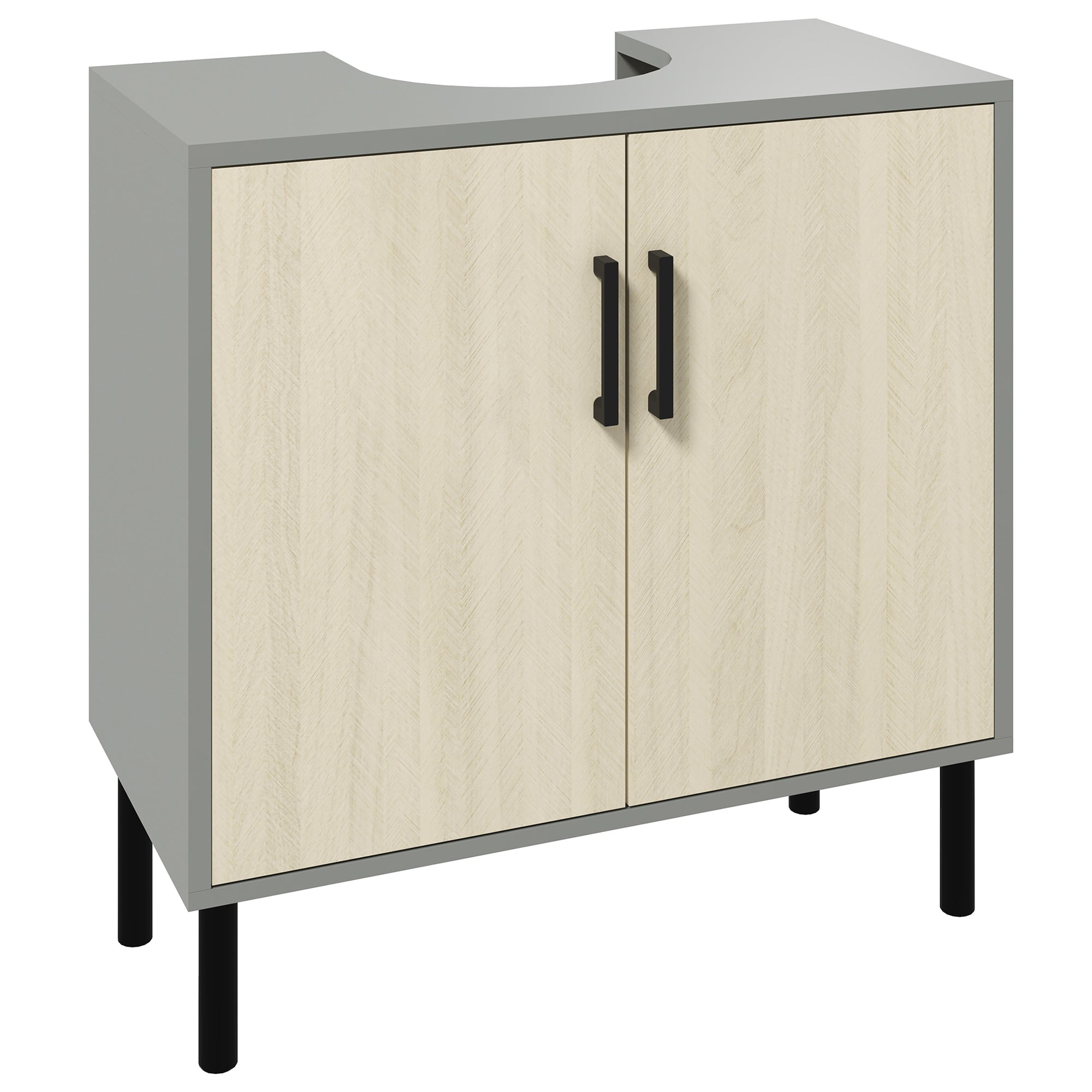 kleankin Bathroom Cabinet with Double Door and Chipboard Shelf, 60x30x60cm, Grey and Oak Color