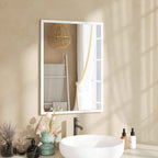 HOMCOM Rectangular Wall Mirror with Hooks, Glass and MDF, 50x70 cm, White