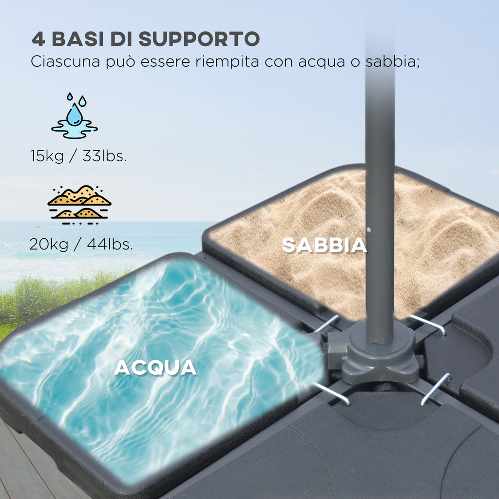 Decentralized Umbrella with 6 Ribs with Crank and Cross Base, in Metal and Polyester, Ø292x247 cm, Beige