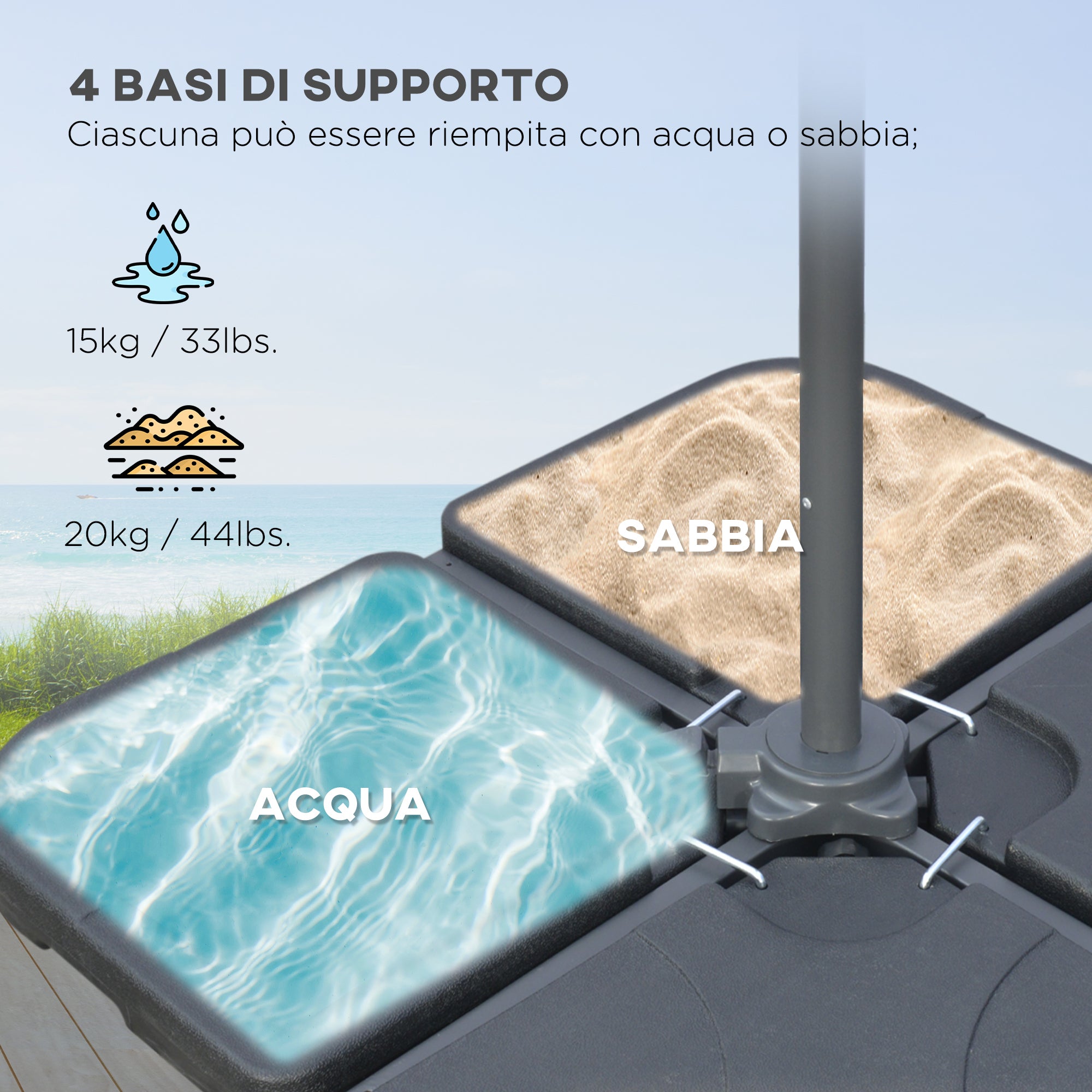 Decentralized Umbrella with 6 Ribs with Crank and Cross Base, in Metal and Polyester, Ø292x247 cm, Beige