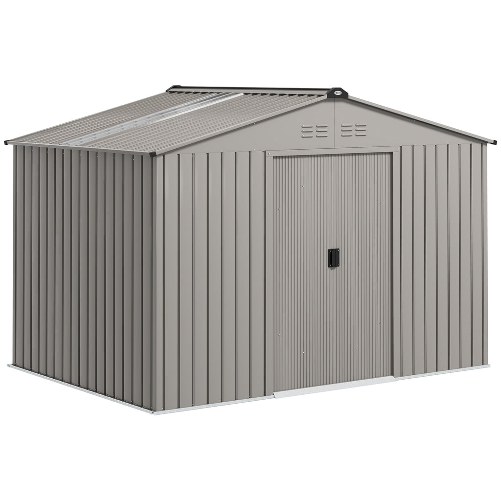 Outsunny Metal Garden Shed with Air Vents and Double Sliding Door, 277x195x192 cm, Silver