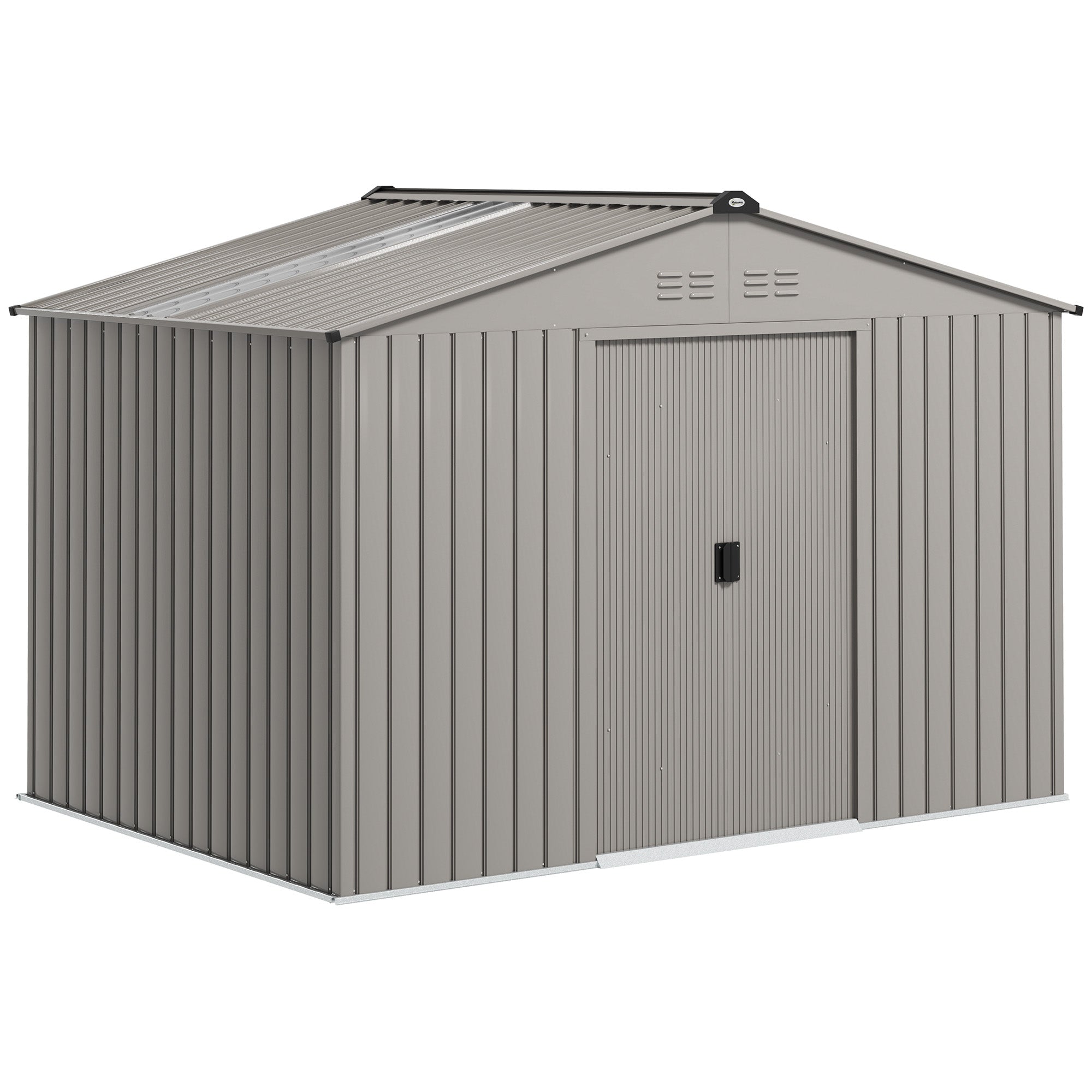 Outsunny Metal Garden Shed with Air Vents and Double Sliding Door, 277x195x192 cm, Silver