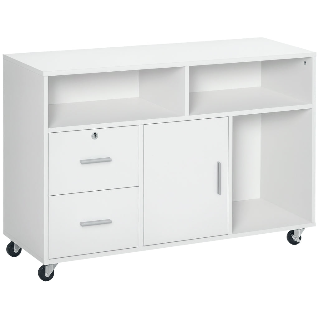 Printer Stand with Drawers, Multipurpose Cabinet for Office and Home, White, 100x35x65cm
