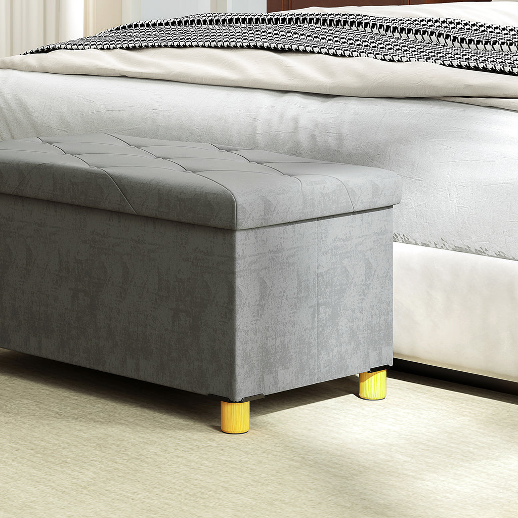 HOMCOM 67L Folding Storage Bench with Padded Lid and Velvet Lining, 76x38x38cm, Grey