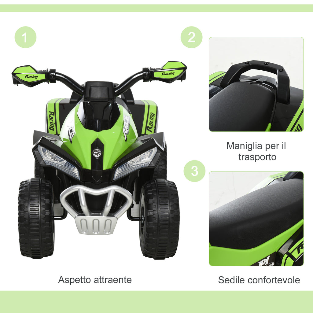 Quad for Children 18-36 Months Manual Push with Integrated Sounds, in PP and Metal, 44x67. 5x38 cm, Green