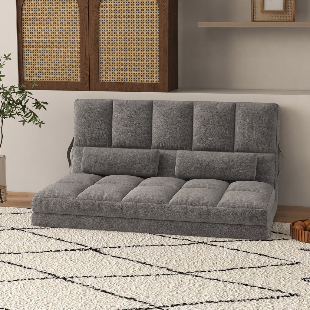 2-in-1 Floor Sofa with 7-Level Reclining Backrest and Cushions, 130x73x60 cm, Charcoal Grey