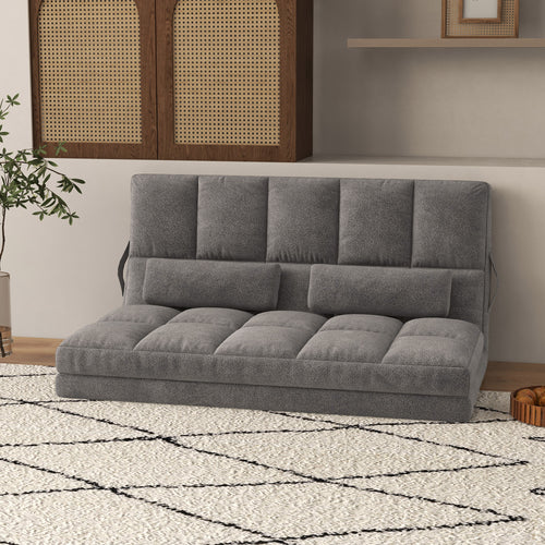 2-in-1 Floor Sofa with 7-Level Reclining Backrest and Cushions, 130x73x60 cm, Charcoal Grey