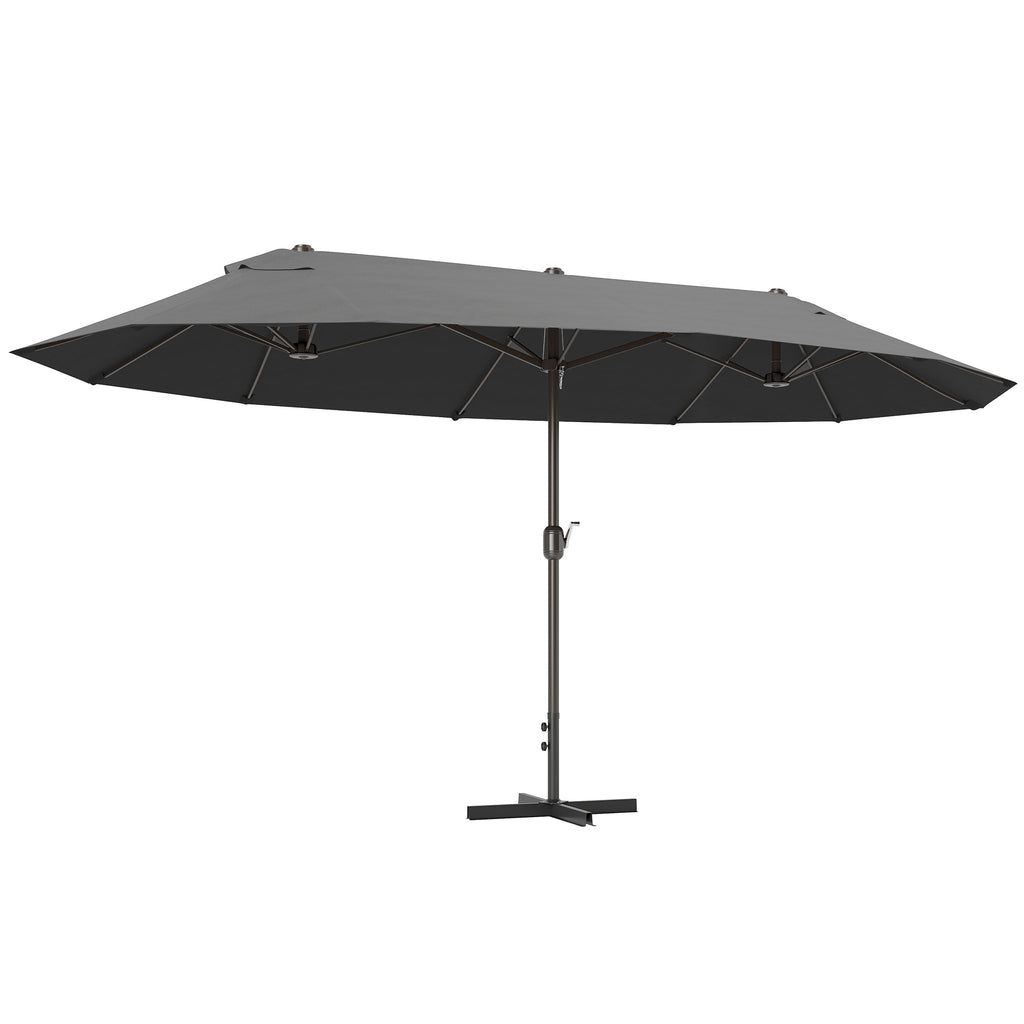 Outsunny Double Umbrella with 12 Ribs, Cross Base and Crank, in Steel and Polyester, 455x265x238 cm, Grey