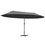 Outsunny Double Umbrella with 12 Ribs, Cross Base and Crank, in Steel and Polyester, 455x265x238 cm, Grey