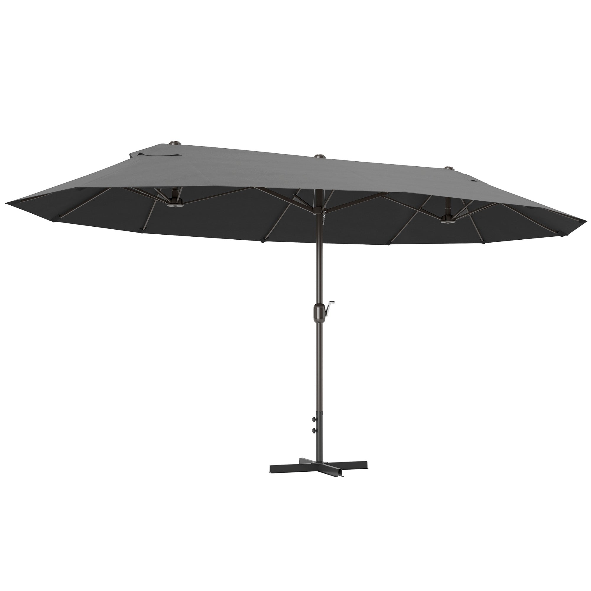 Outsunny Double Umbrella with 12 Ribs, Cross Base and Crank, in Steel and Polyester, 455x265x238 cm, Grey