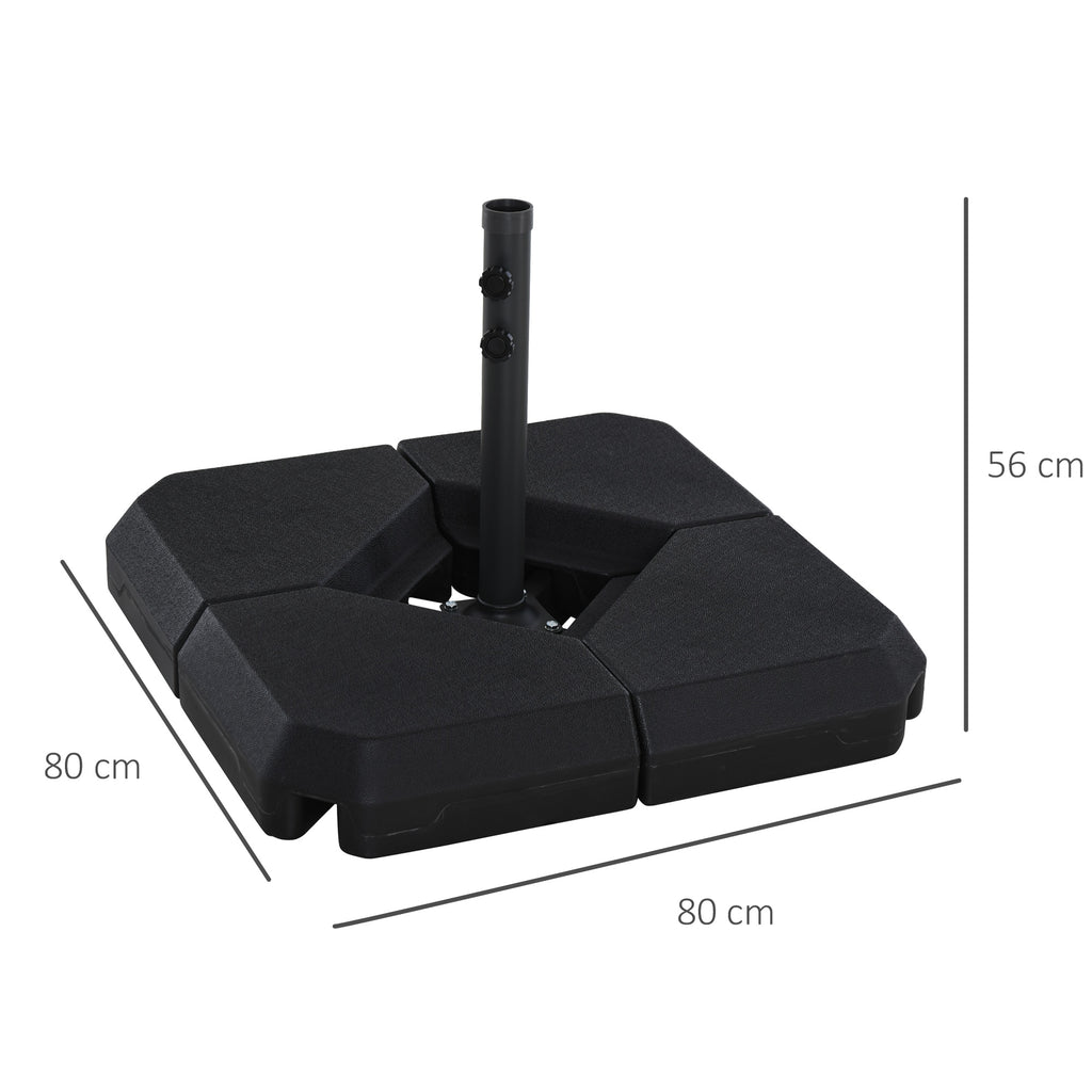 Umbrella Base with Central Pole, 4 Black Plastic Tiles to Fill with Water or Sand 80x80x56cm