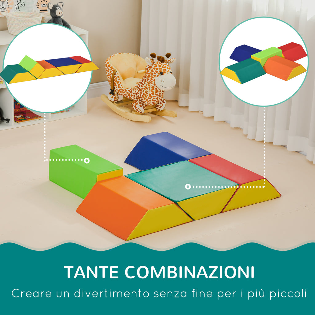 Soft Construction Set for Kids with 5 Rectangle and Trapezoid Blocks, in PU and EPE, 48.3x19. 1x48.3 cm, Multicolor