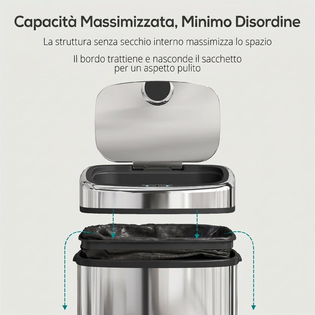 HOMCOM 50L Stainless Steel Infrared Sensor Trash Can with 2 Opening Modes, Silver