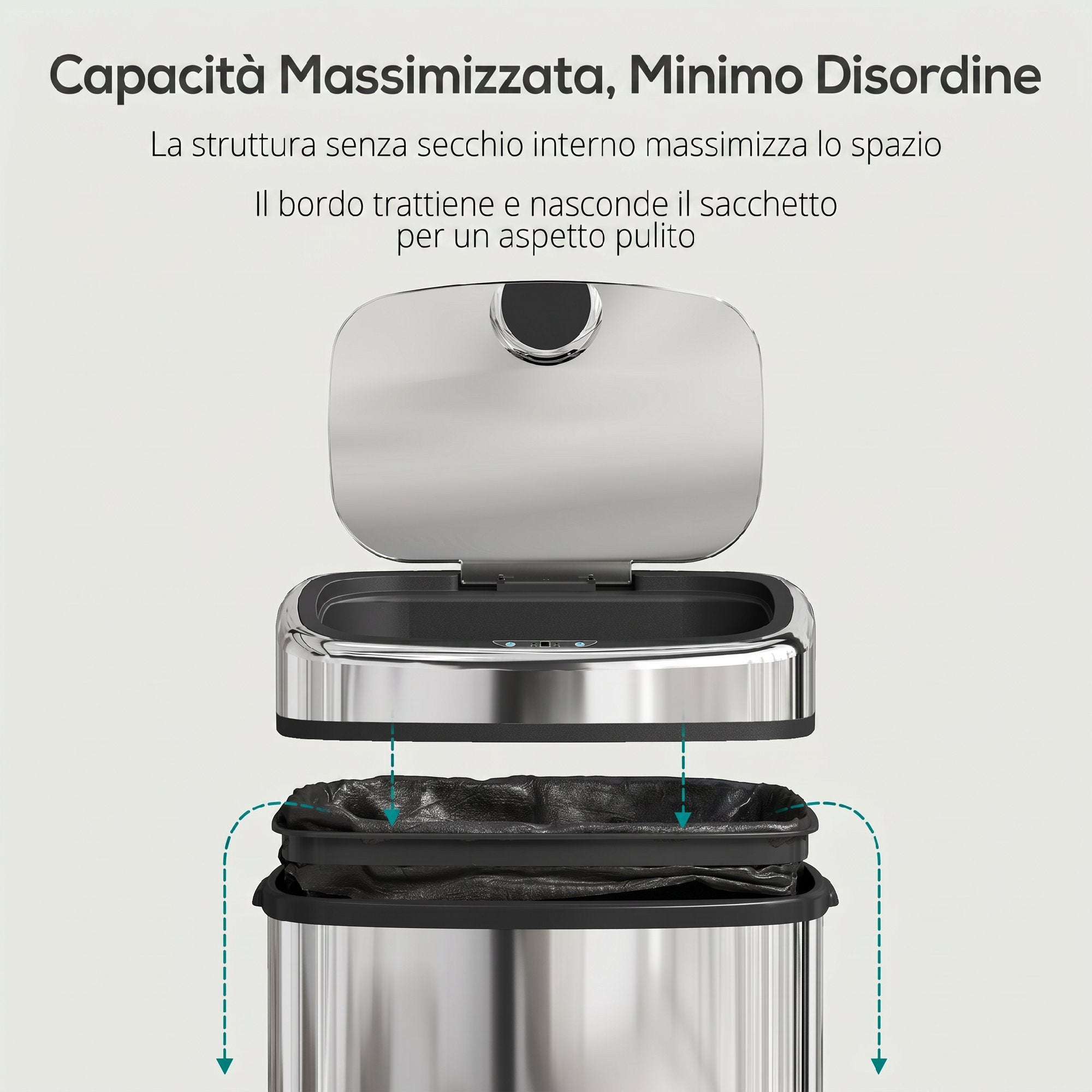 HOMCOM 50L Stainless Steel Infrared Sensor Trash Can with 2 Opening Modes, Silver