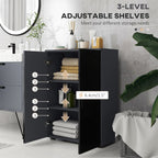 Kleankin Bathroom Cabinet 2 Wooden Doors with 3 shelves and cushioned closure, 60x30x82cm, black - Borgè