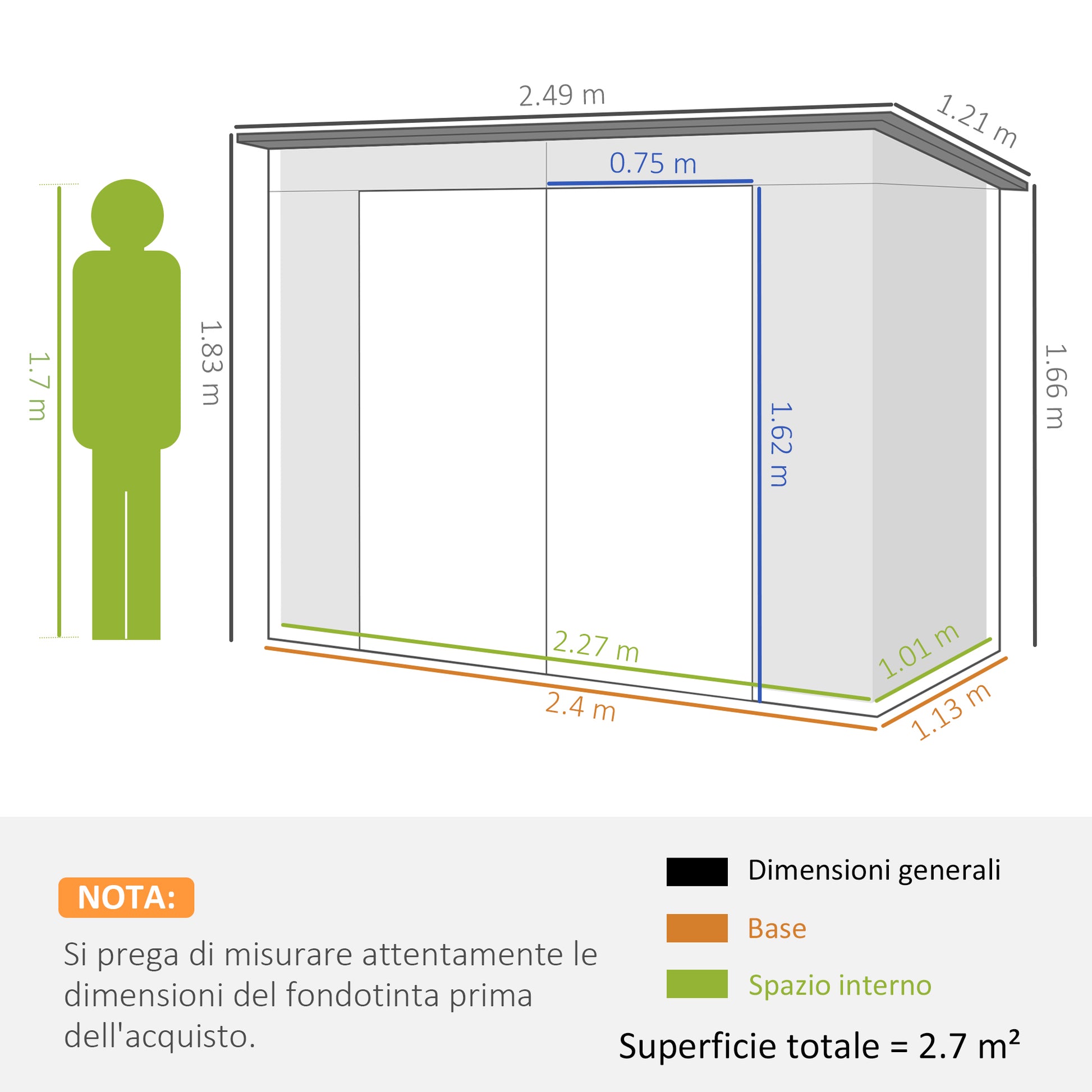 Outsunny Tool Shed with Adjustable Shelves and Latch, in Galvanized Steel, 249x121x183 cm, Gray - Borgè