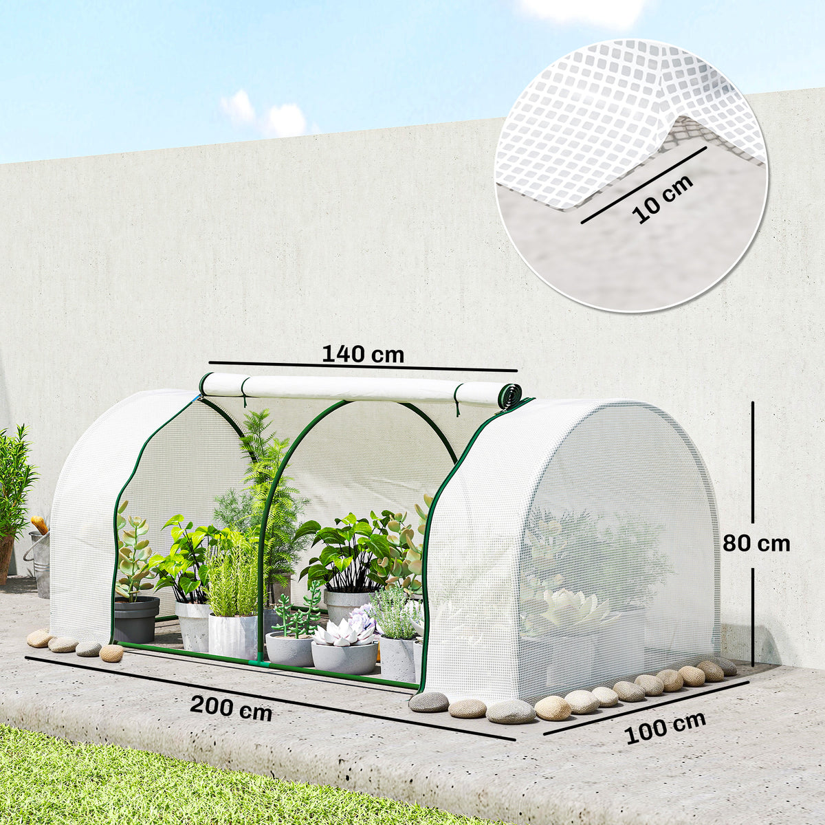 Outsunny Steel Tunnel Greenhouse with PVC Cover, 200x100x80 cm, White