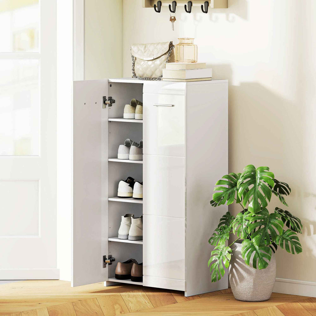 HOMCOM Modern Entryway Shoe Rack with 5 Adjustable Shelves, 55x36x108 cm, White