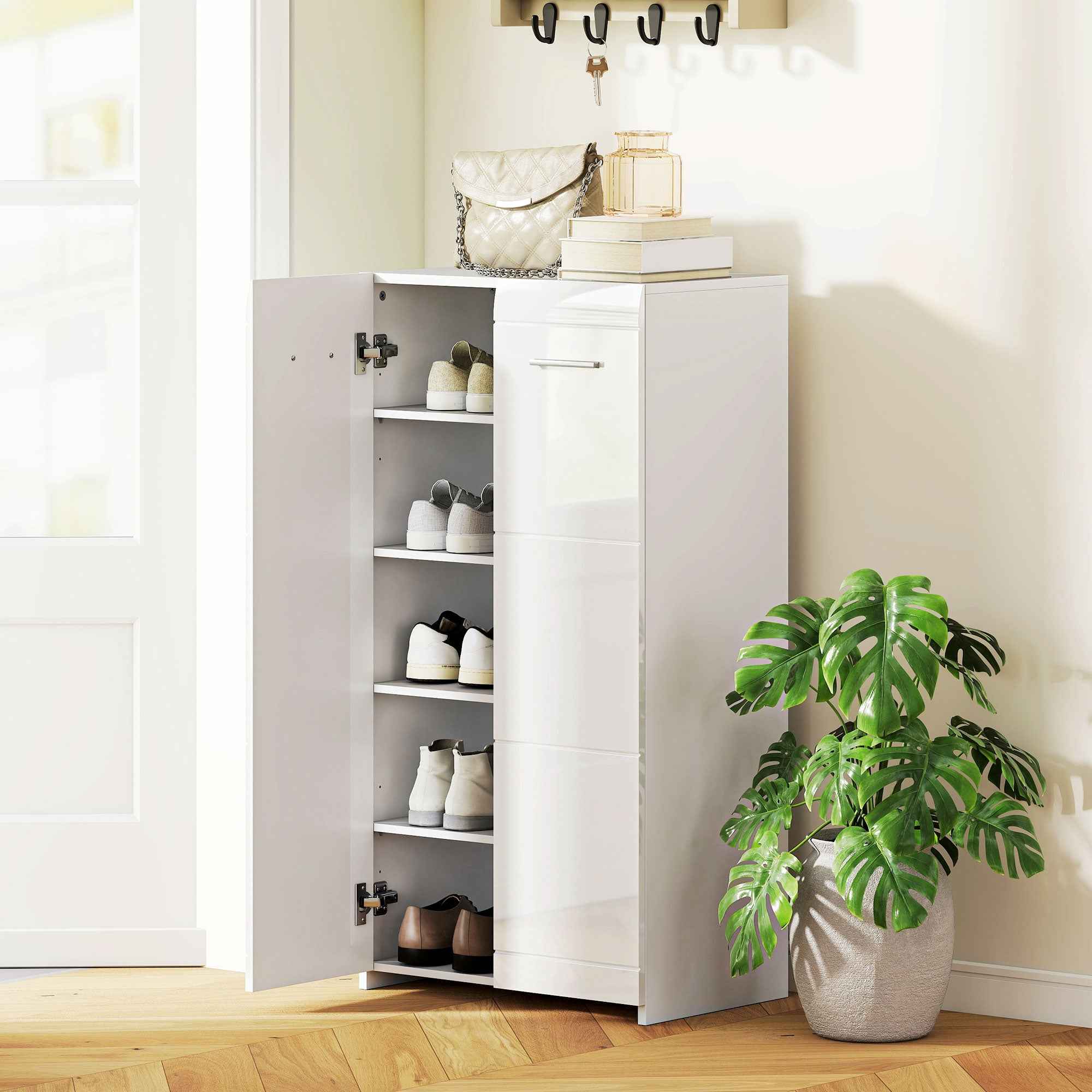 HOMCOM Modern Entryway Shoe Rack with 5 Adjustable Shelves, 55x36x108 cm, White