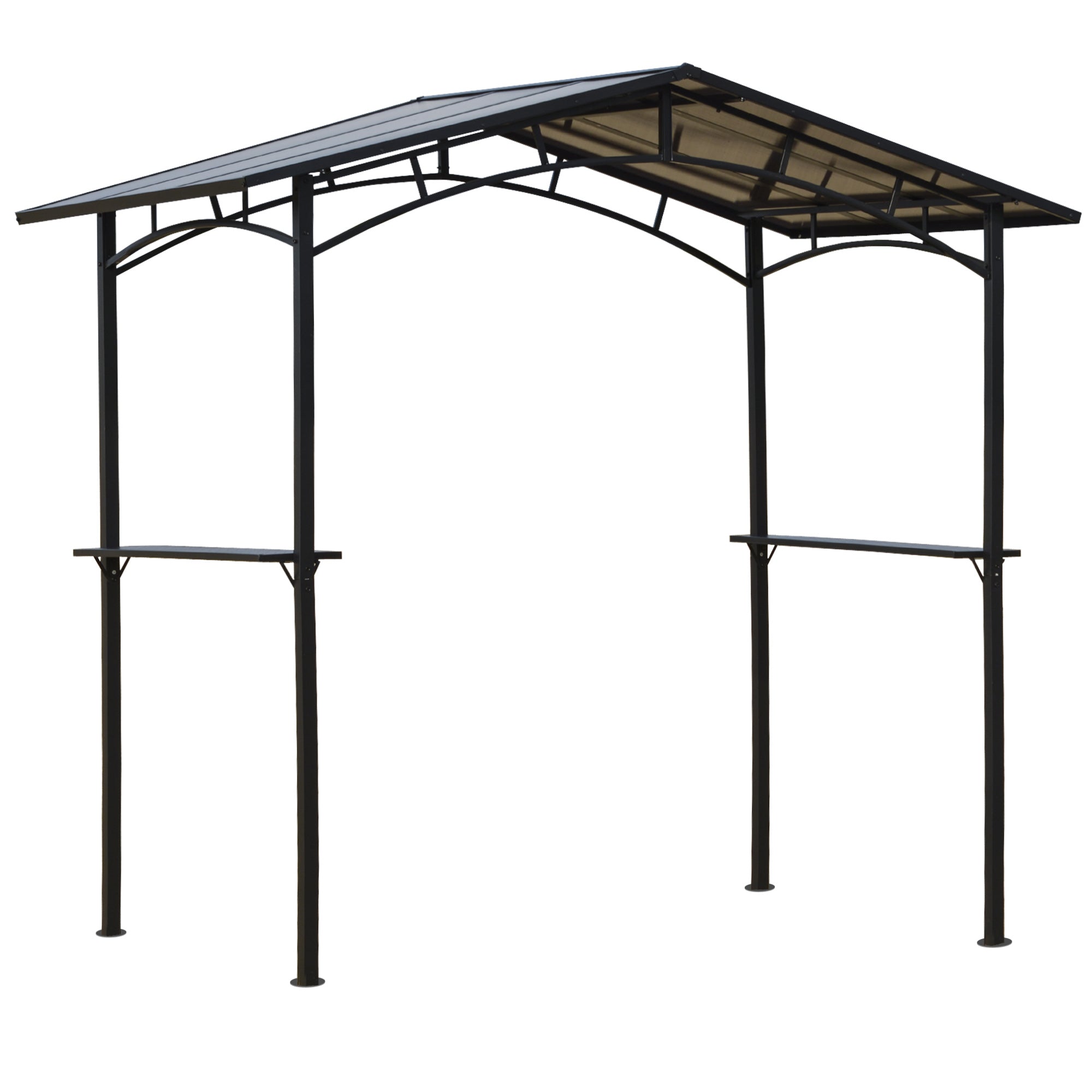 Garden Gazebo for Barbecue BBQ with PC Roof and Side Shelves, 246x149x230cm, Black