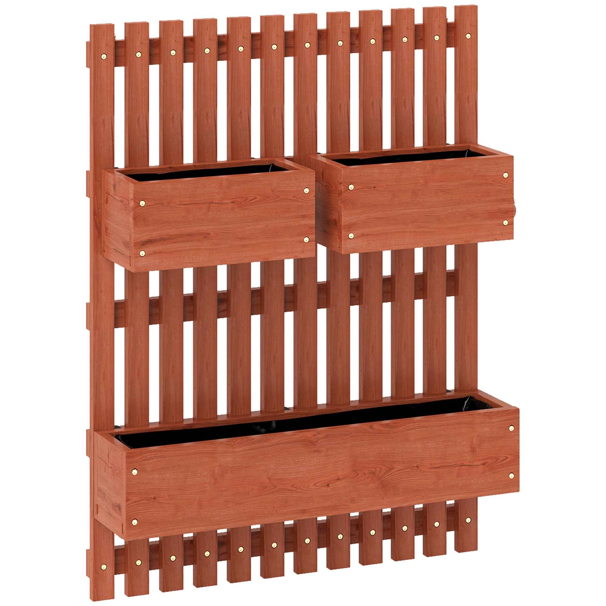 Outsunny Vertical Slatted Planter with 3 Removable Pots, in Fir Wood, 60x16x80 cm, Brown