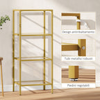 Minimalist 4-Tier Metal and Tempered Glass Shelf Unit, 40x30x96.5 cm, Gold