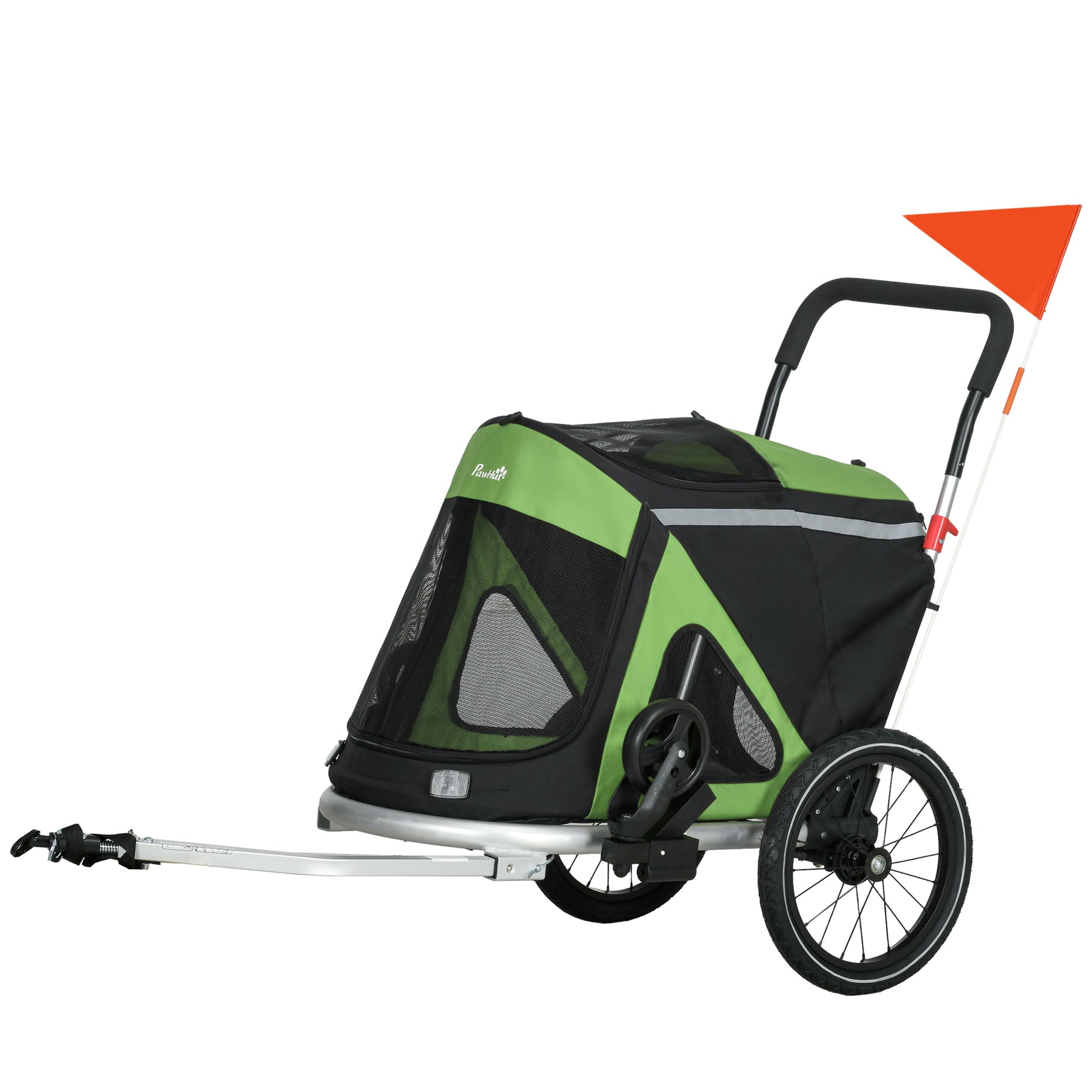 PAWHUT Bike trailer and dog stroller 2 in 1 folding with cathi -fifths and flags, greenery - Borgè