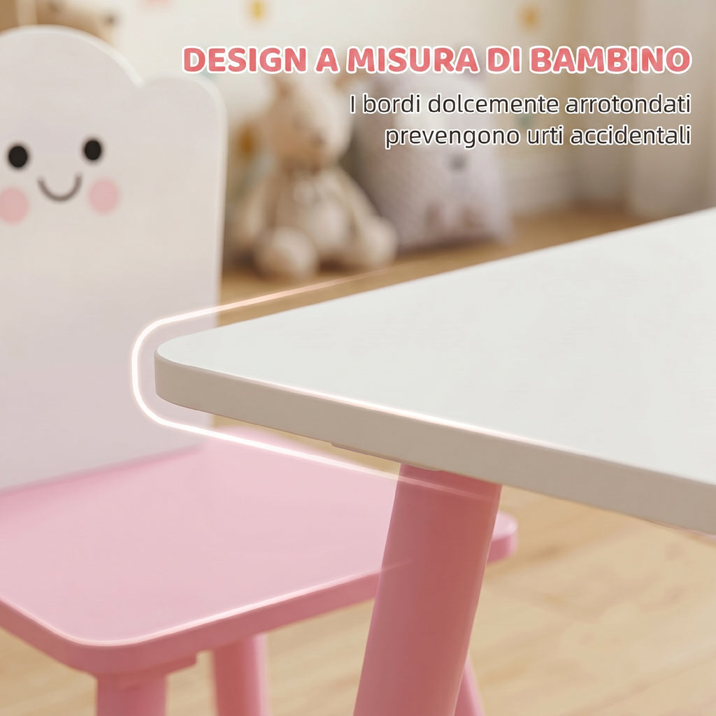 AIYAPLAY Wooden Table and 2 Chairs Set for Children Ages 3-6 with Rounded Corners, Pink
