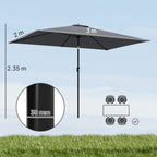 Outsunny 3x2m Rectangular Garden Umbrella with Crank Handle, Metal and Polyester, Dark Grey