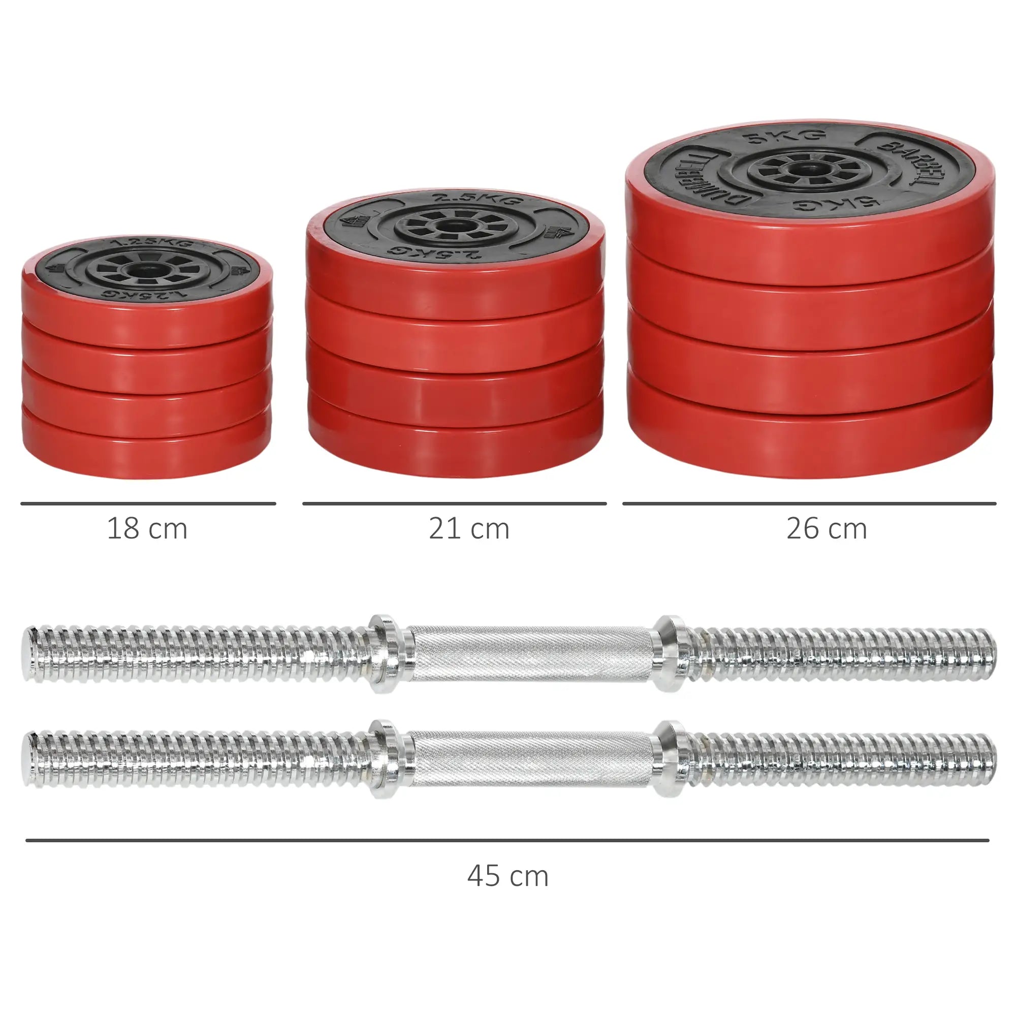 40kg Rubber Coated Metal and Iron Sand Dumbbell Set, 45x26x26cm, Red - Borge' Group Limited