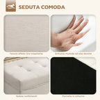 80L Padded Storage Bench with Fabric Upholstery and Wooden Legs, 118x42x45 cm, Cream