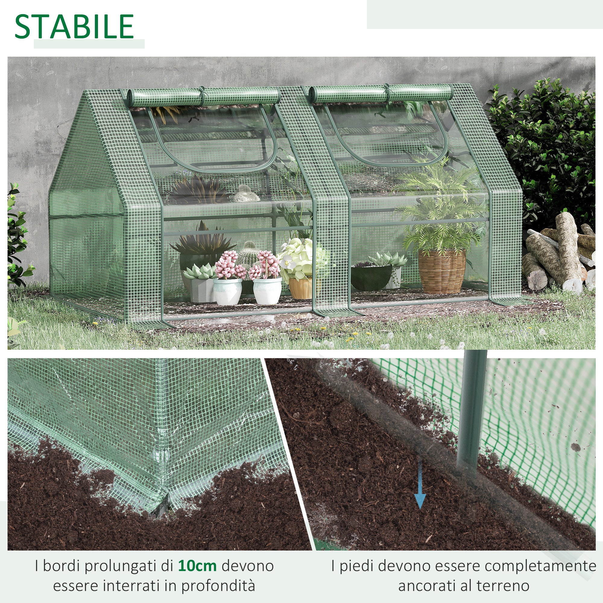 Outsunny Greenhouse for Vegetables and Vegetables with 2 PE and PVC Covers, Steel Structure - Green 180x90x90cm