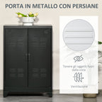 Industrial Style 2-Door Metal Storage Cabinet for Home and Garage, 75x33x110 cm, Black