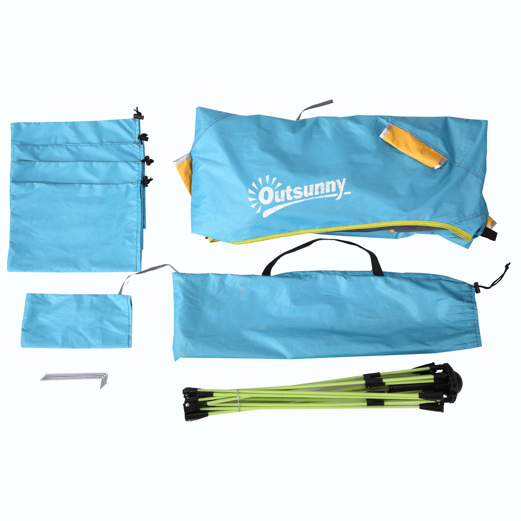 Pop Up Beach Tent with Zipper Door, in Polyester and Fiberglass, 220x173x120 cm, Light Blue and Yellow