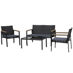 4-Piece Outdoor Lounge Set with 2 Chairs, Sofa and Coffee Table, Garden Furniture in Rattan and Black Steel - Borge' Group Limited