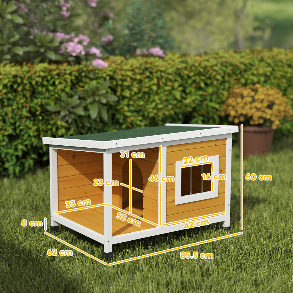 Outdoor Dog Kennel in Fir Wood with Covered Veranda and Tilting Roof, 85.5x62x60 cm, Multicolored